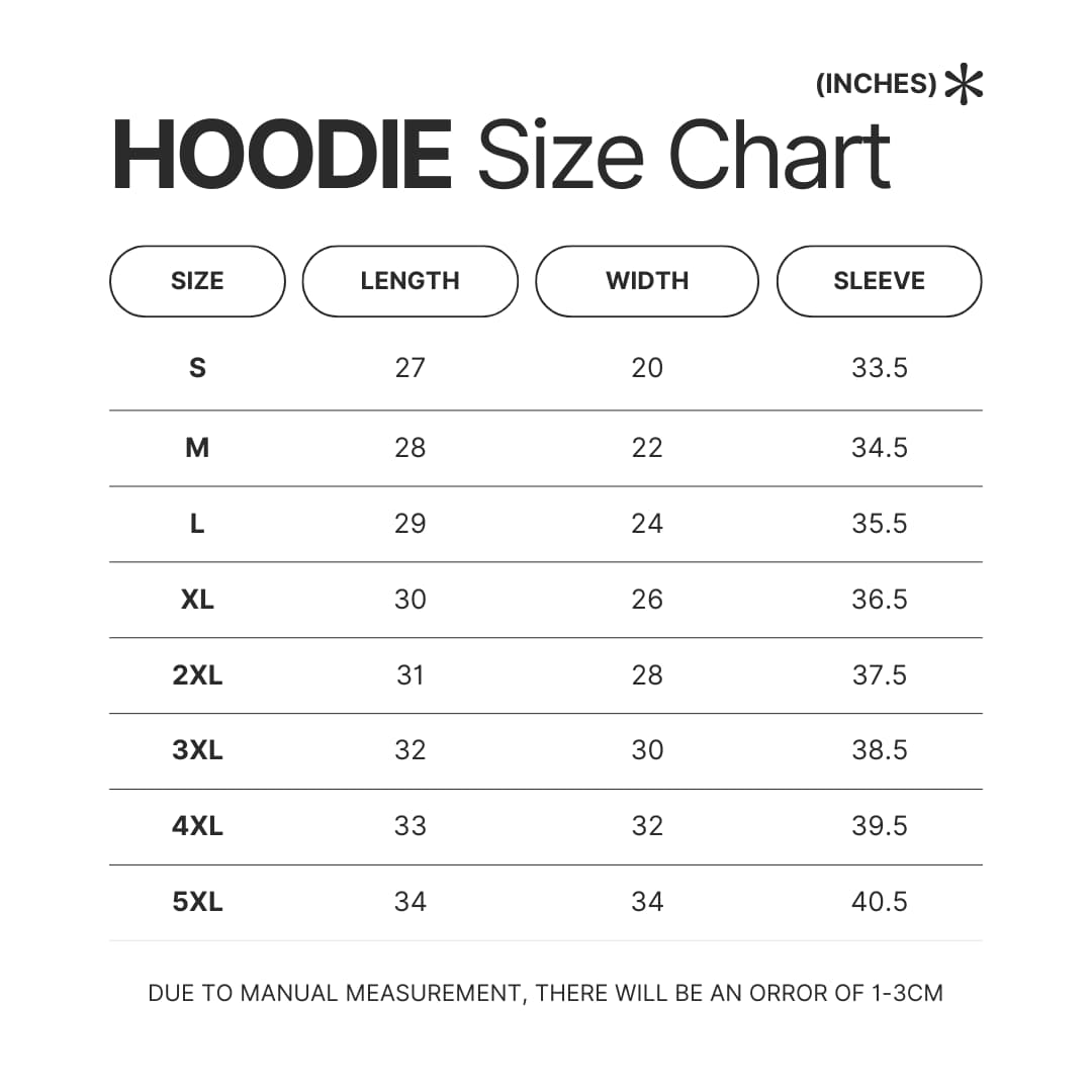 Hoodie Size Chart - One Piece Shop