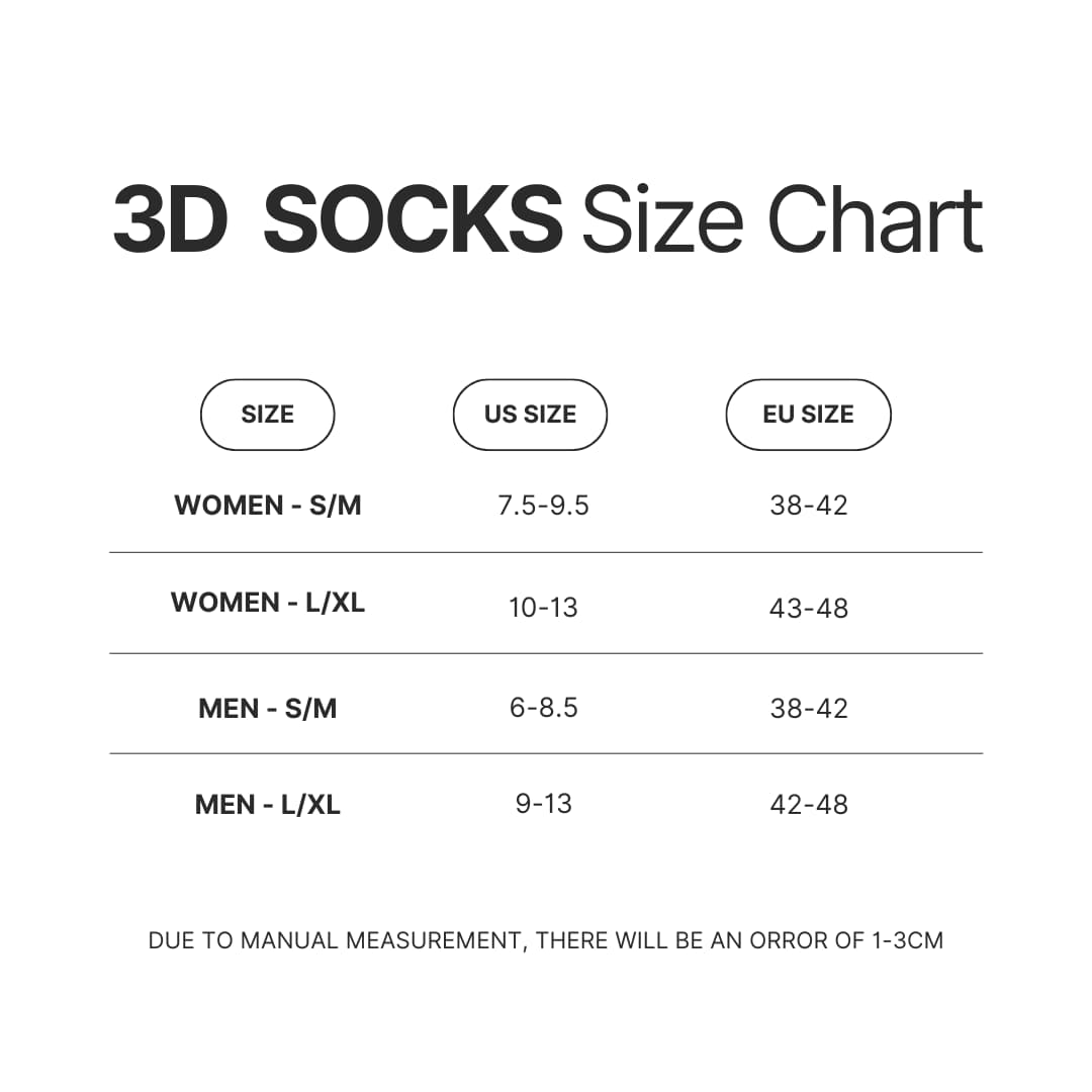 3D Socks Size Chart - One Piece Shop