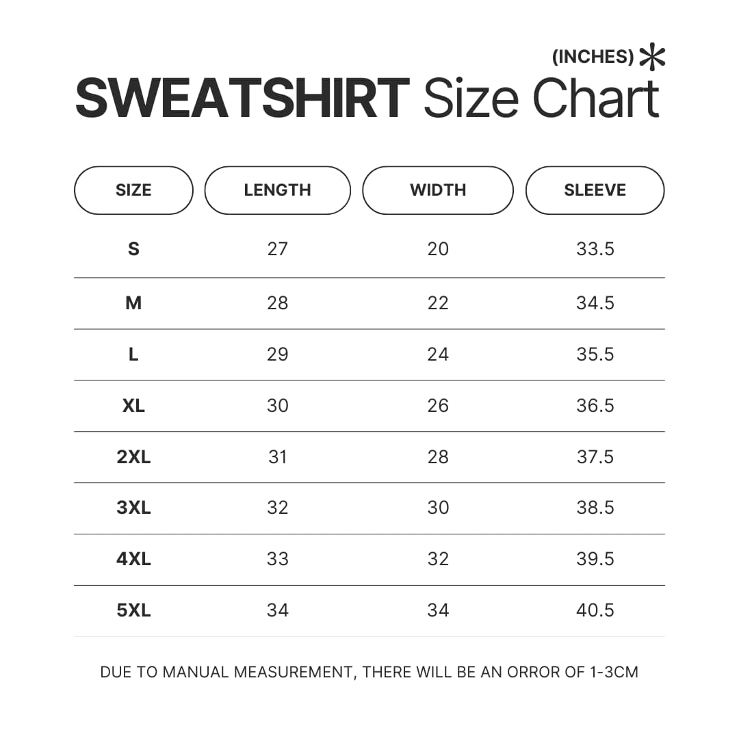 Sweatshirt Size Chart - One Piece Shop