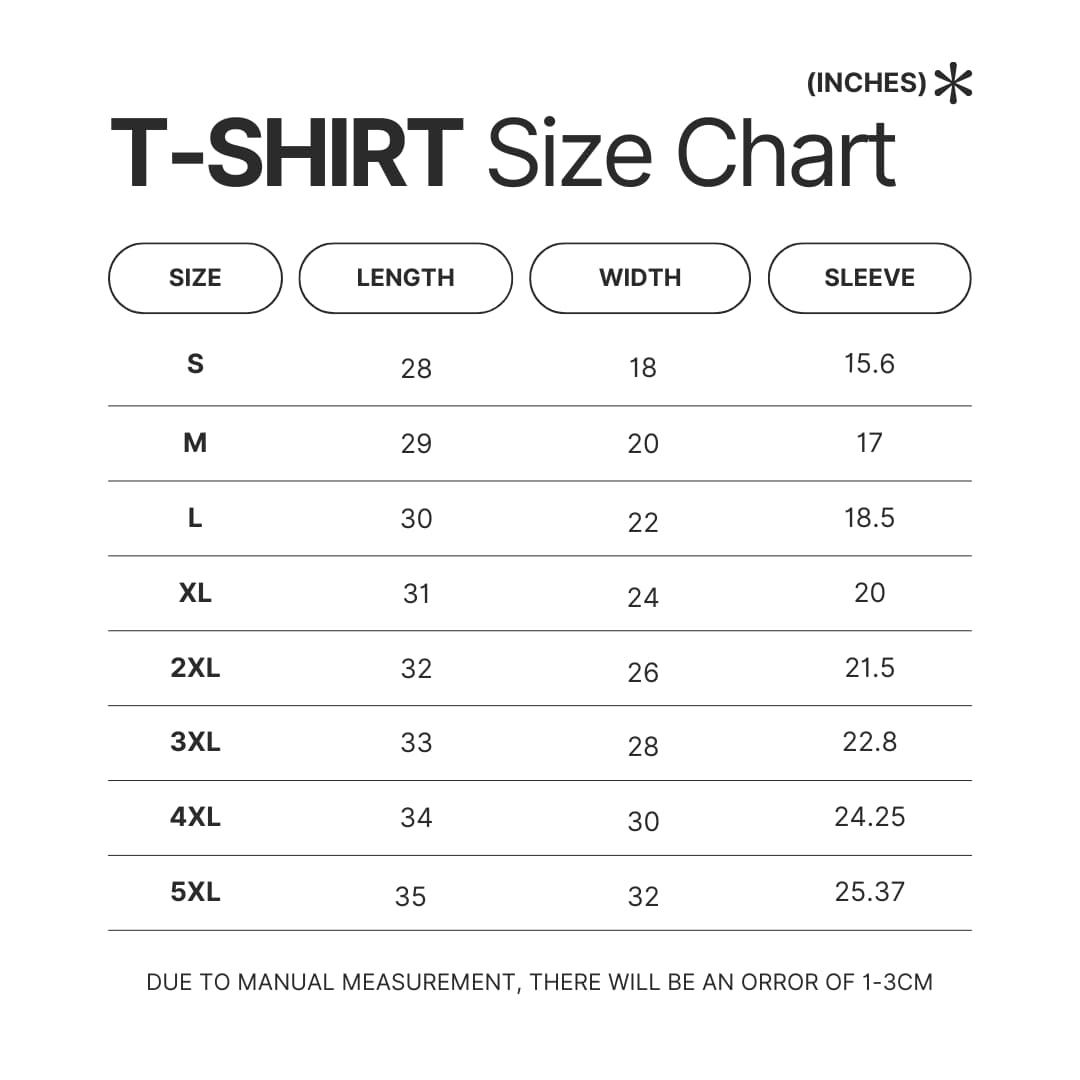 T shirt Size Chart - One Piece Shop