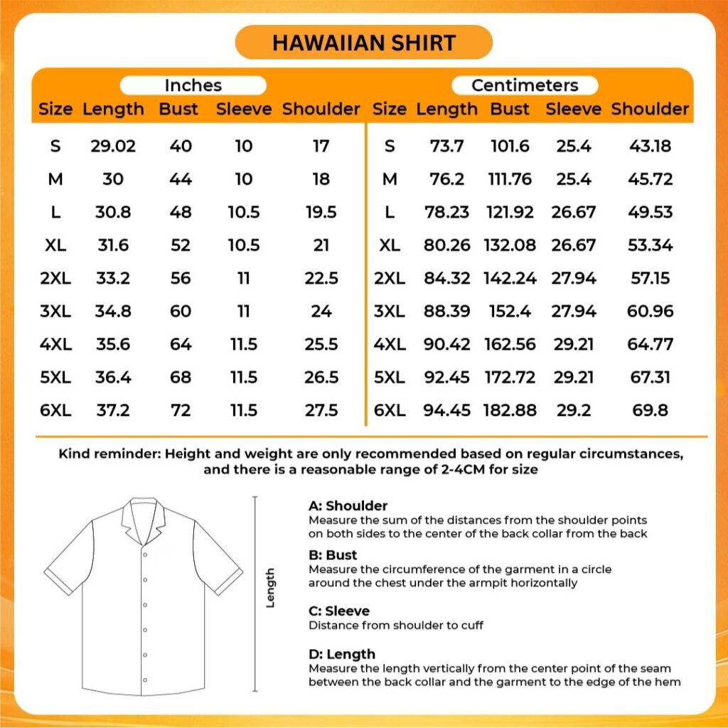 3D Hawaiian Shirt Size Chart - One Piece Shop