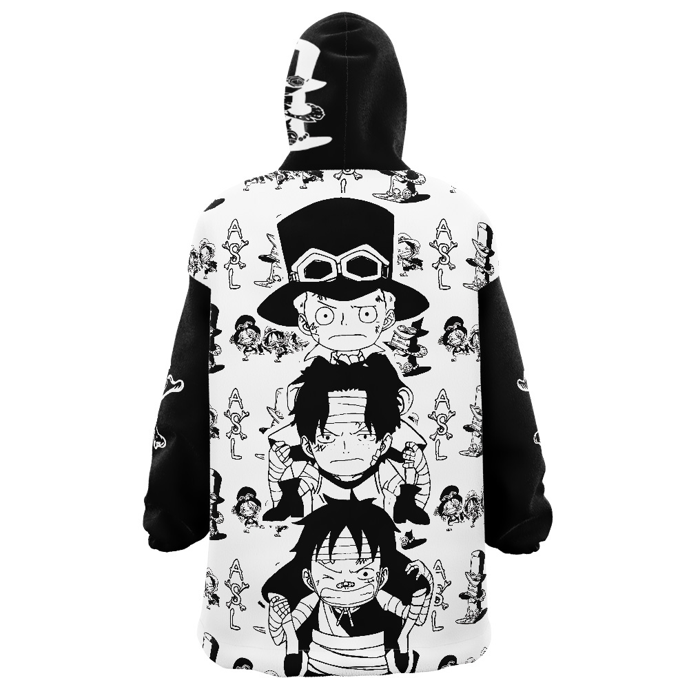Ace Sabo Luffy One Piece Snug Oversized Blanket Hoodie - Image 3