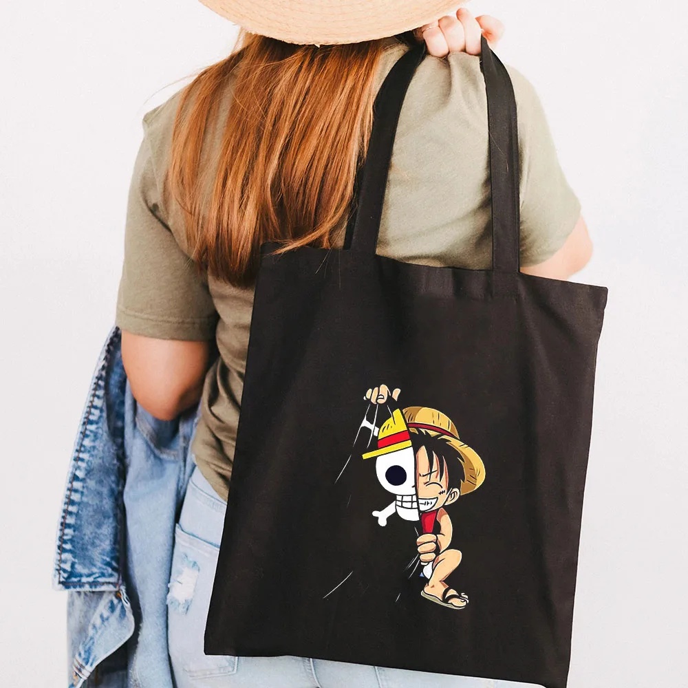 Cute Luffy One Piece Black Tote Bag