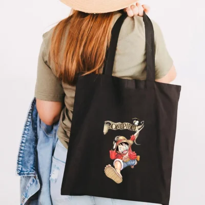 Cute Luffy One Piece Anime Black Tote Bag