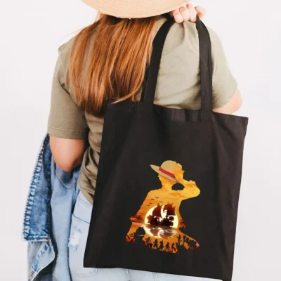 Luffy One Piece Black Retro Tote Bag
