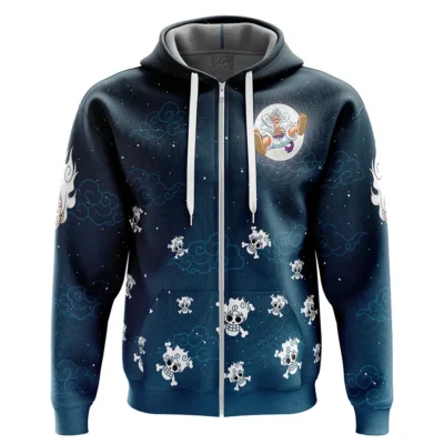 Luffy Gear 5 V2 Pattern One Piece Zip Hoodie Jacket