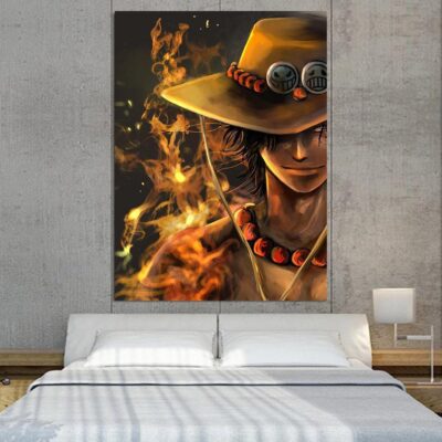 One Piece Blazing Fire Fist Ace Pirate Yellow Wall Art