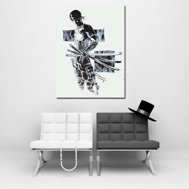 One Piece Pirate Roronoa Zoro Black And White Wall Art - Image 2