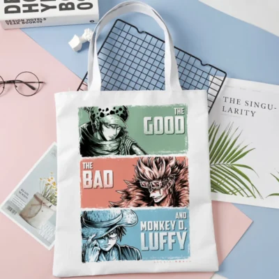 Kid Luffy Law One Piece White Tote Bag