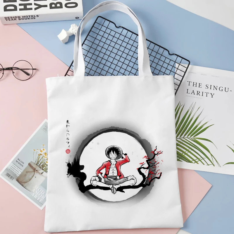One Piece Luffy White Vintage Tote Bag