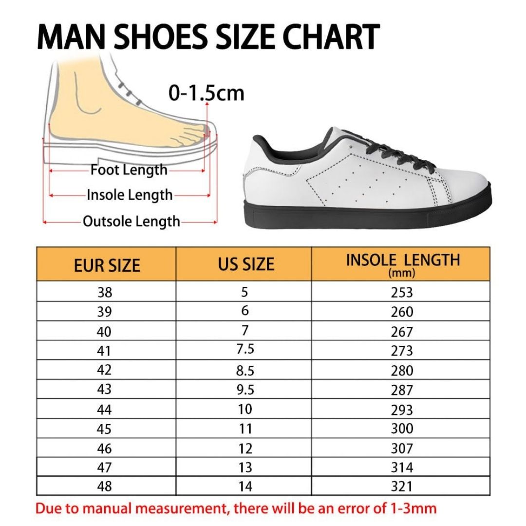 Skate Man Shoes Size Chart - One Piece Shop