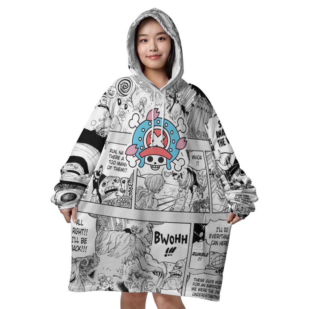 Tony Chopper Manga Panels One Piece Snug Oversized Blanket Hoodie - Image 4