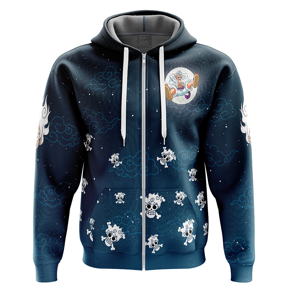 Luffy Gear 5 V2 Pattern One Piece Zip Hoodie Jacket