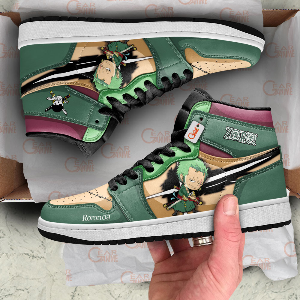 Roronoa Zoro Chibi Style Custom Name High-Top AJ1 Sneaker - Image 2