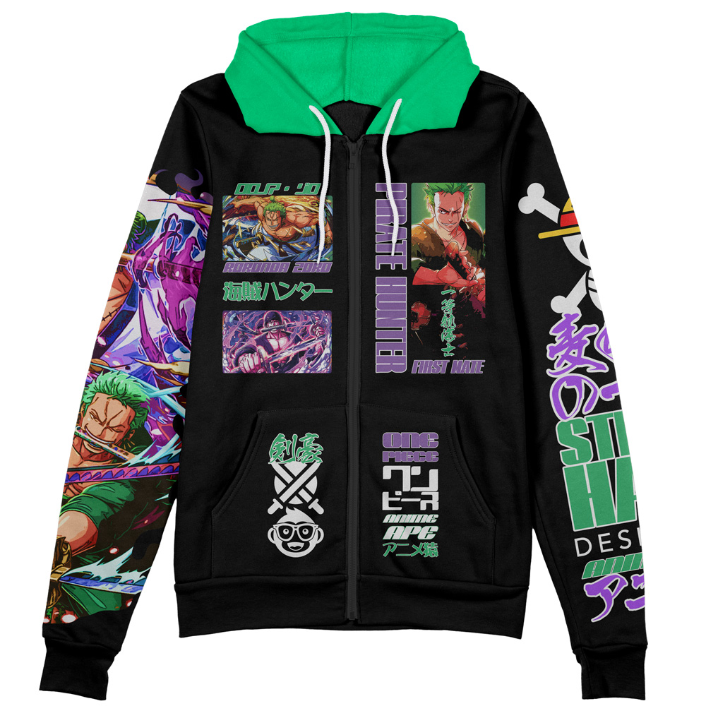Roronoa Zoro V4 One Piece Streetwear Zip Hoodie Jacket - Image 2