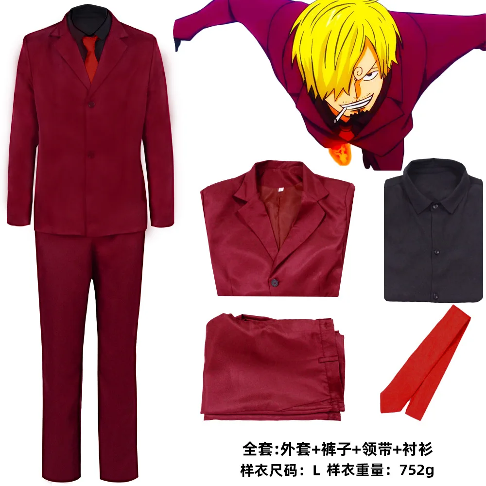 Sanji Dark Red Suit Set with Tie Anime Cosplay Costume