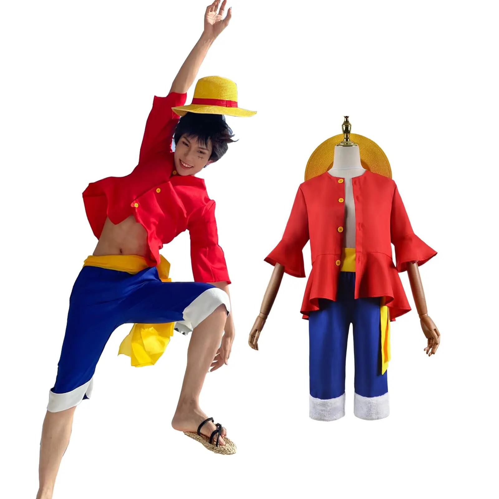 Monkey D. Luffy Sun God Red Outfit with Hat Cosplay Costume