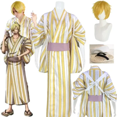 Vinsmoke Sanji Wano Outfit Kimono Wig Cosplay Costume