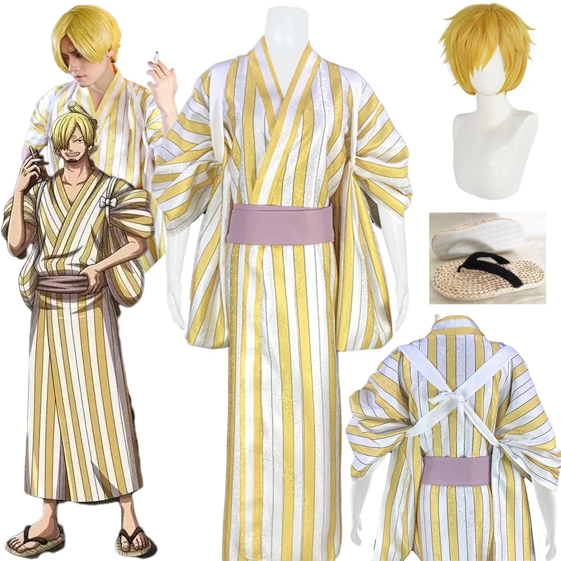Vinsmoke Sanji Wano Outfit Kimono Wig Cosplay Costume