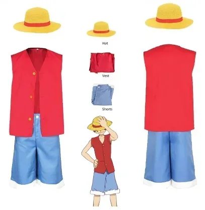 Luffy Coat Pants Hat One Piece Disguise Costume
