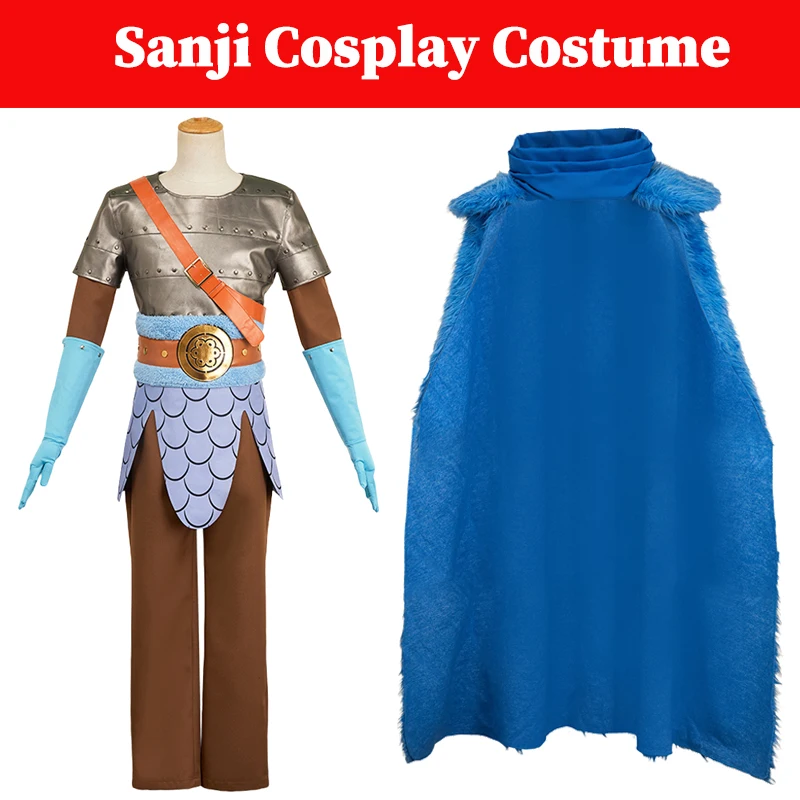 Sanji Anime Blue Cloak Outfit Cosplay Costume