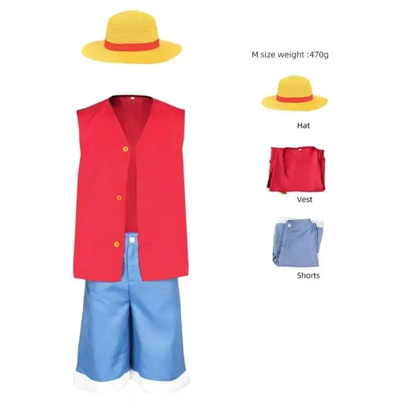 Kids Luffy Coat Pants Hat Cosplay Costume Set - Image 2