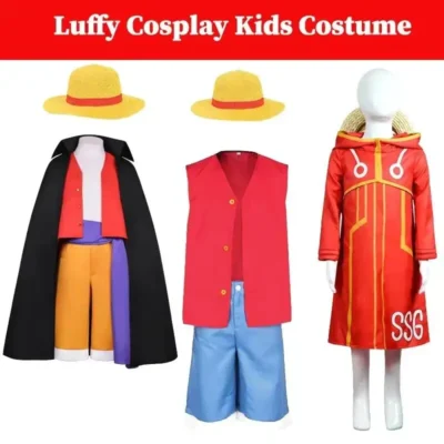 Kids Luffy Coat Pants Hat Cosplay Costume Set