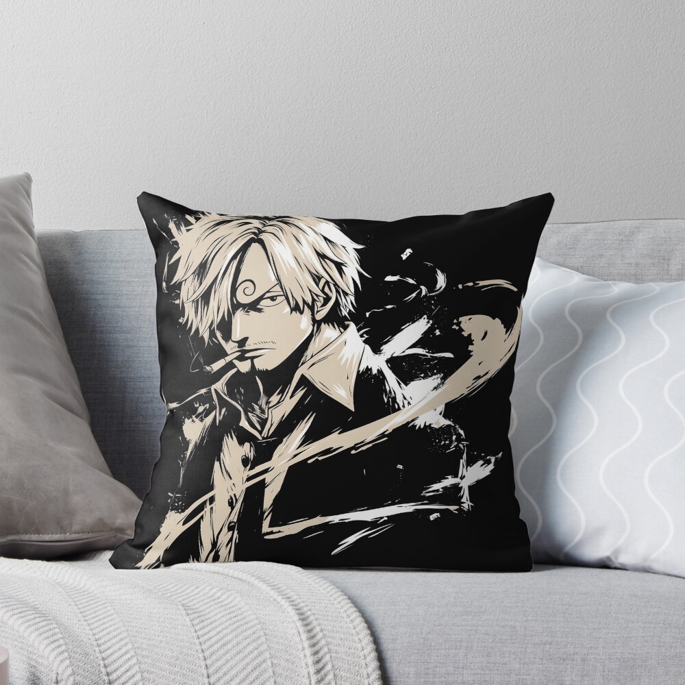 One Piece Sanji Retro Black And Grey Throw Pillow