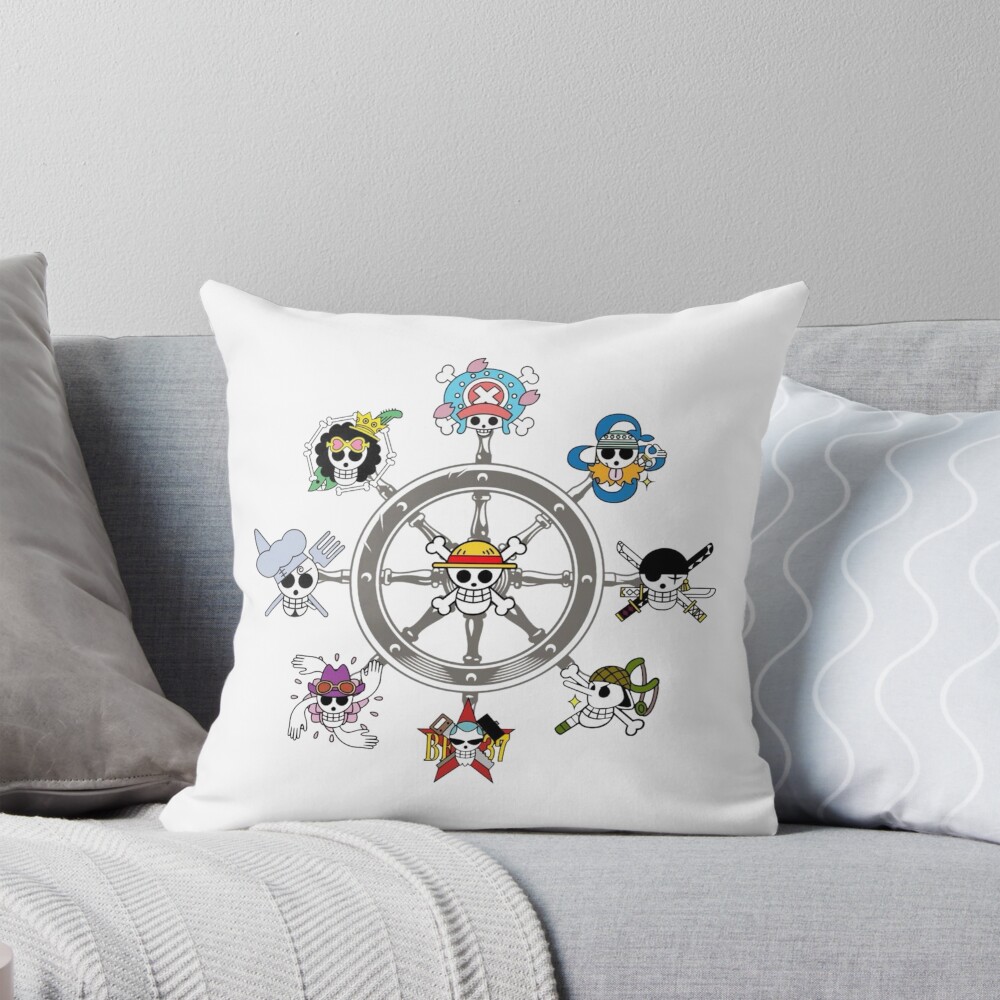 New One Piece Straw Hat Crew Line Art Throw Pillow