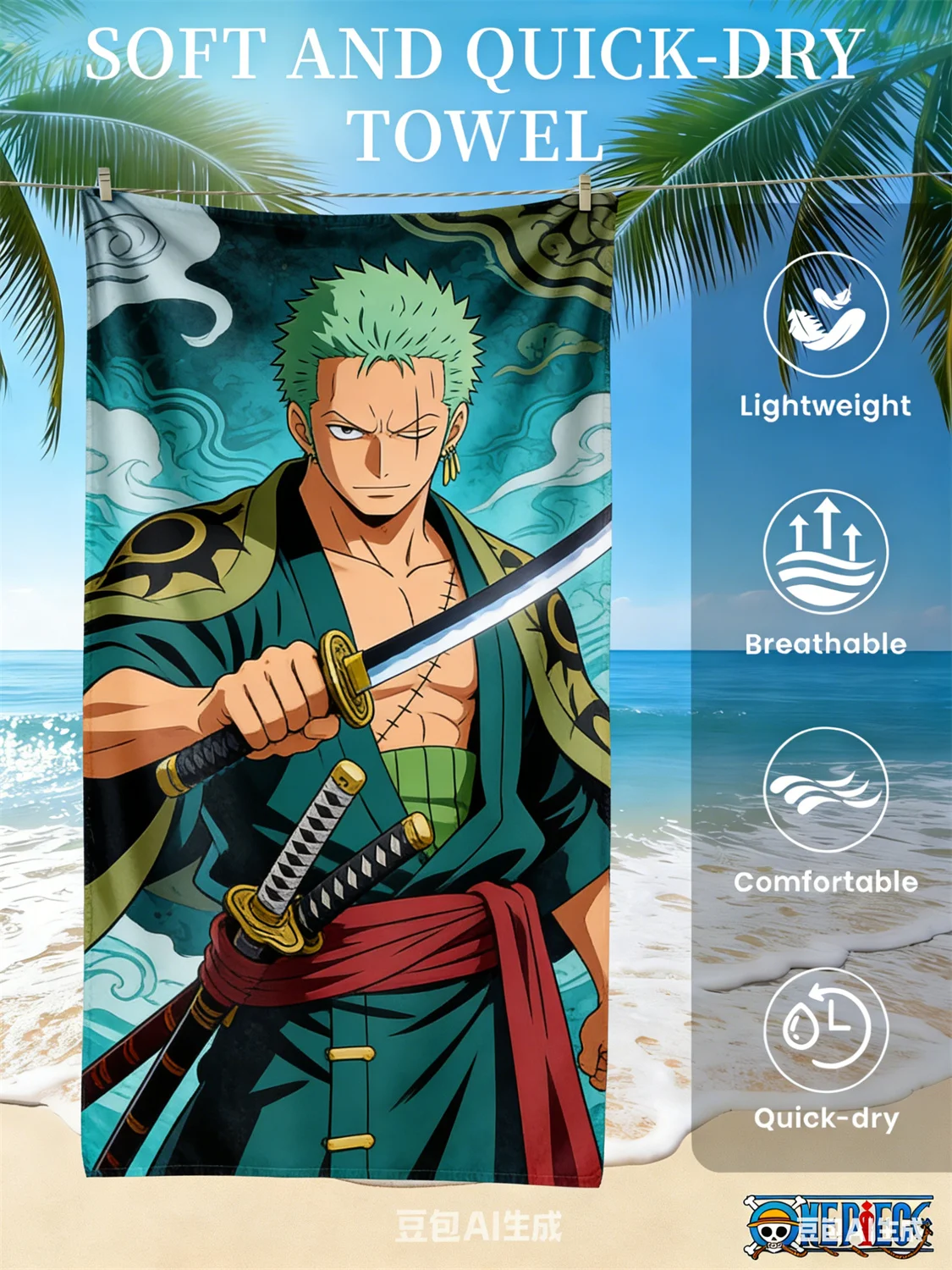 Zoro Swordsman Beach Towel